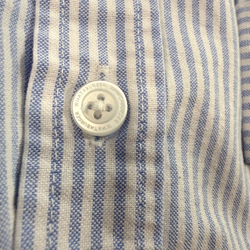 Whataburger Manager Seersucker Shirt Mens Small Blue White Pinstripe Button Down - Picture 5 of 9